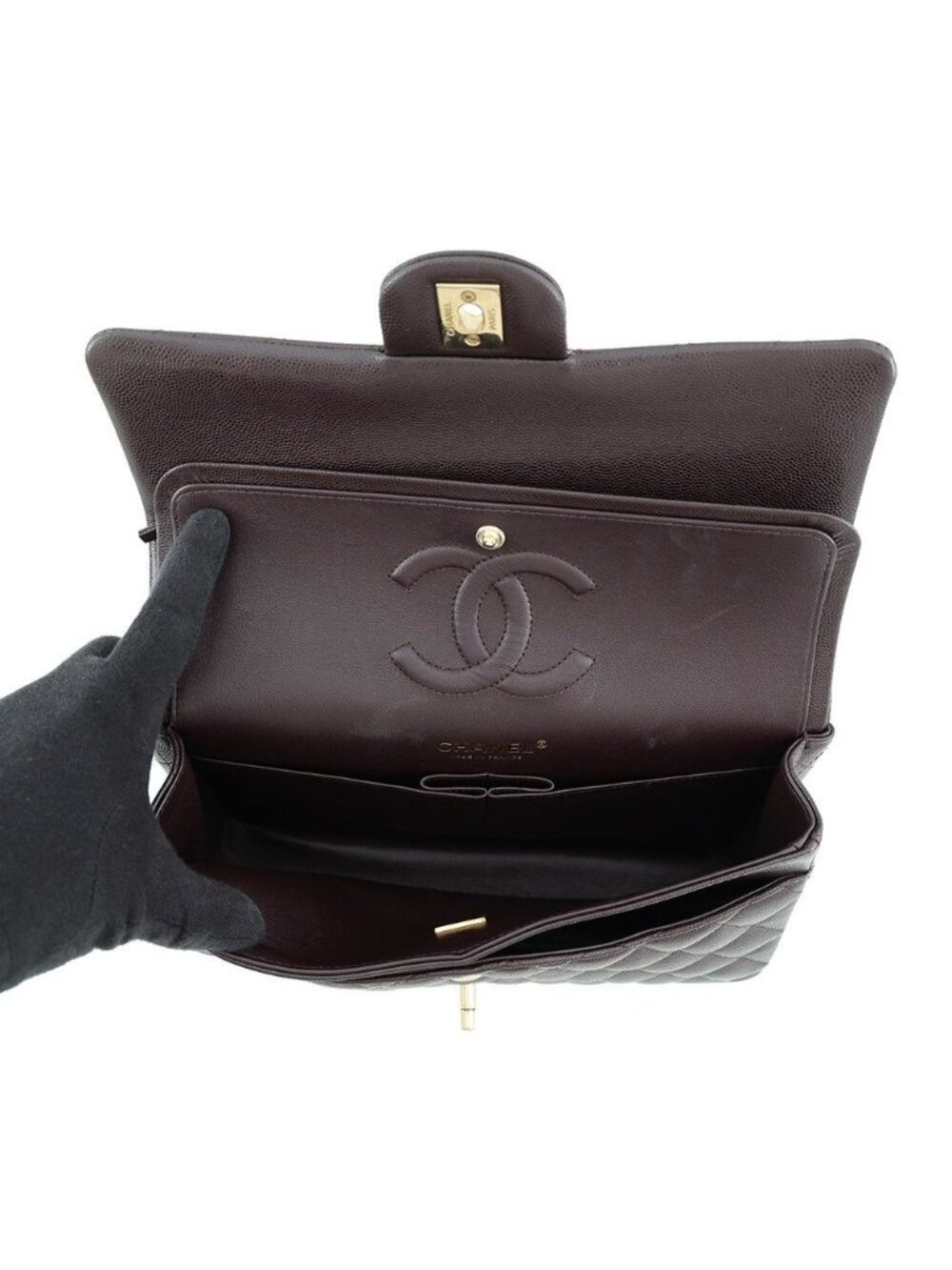 Chanel Chain Shoulder Bag Quilted 25 CC Logo Caviar Leather Double - Picture 7 of 10